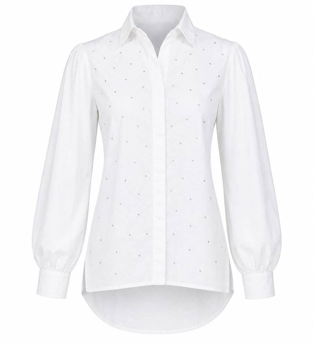 Spoon Jeans White Rhinestone Hi Low Shirt Sz Med